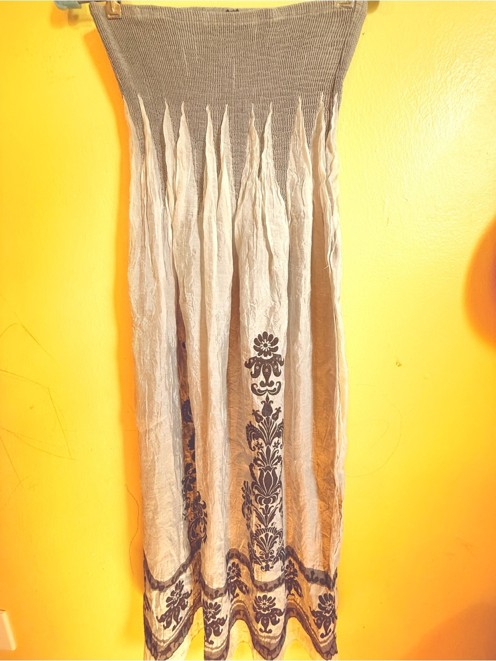 Lapis Gray and Black Maxi Skirt with Damask Border